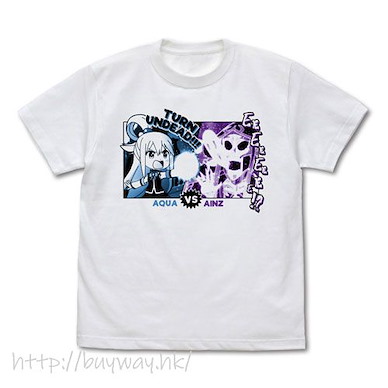 異世界四重奏 (大碼)「阿克婭 + 安茲．烏爾．恭」白色 T-Shirt Aqua vs Ainz T-Shirt /WHITE-L【Isekai Quartet】