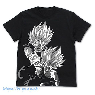 龍珠 (中碼)「孫悟空 + 孫悟飯」黑色 T-Shirt Father-Son Kamehameha All Print T-Shirt /BLACK-M【Dragon Ball】