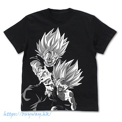 龍珠 (加大)「孫悟空 + 孫悟飯」黑色 T-Shirt Father-Son Kamehameha All Print T-Shirt /BLACK-XL【Dragon Ball】