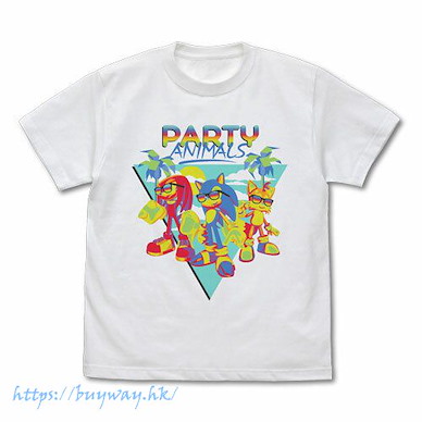 超音鼠 (細碼)「超音鼠 + 塔爾斯 + 納克魯斯」PARTY ANIMALS 白色 T-Shirt Sonic PARTY ANIMALS Full Color T-Shirt /WHITE-S【Sonic the Hedgehog】