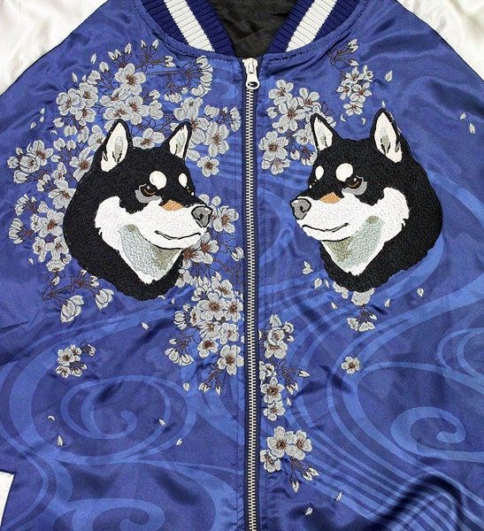 世界末日與柴犬同行 : 日版 (大碼)「黑柴」石原雄先生設計 藍色 刺繡 外套