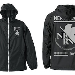 新世紀福音戰士 (加大)「NERV」黑×白 連帽風褸 Nerv Hooded Windbreaker /BLACK x WHITE-XL【Neon Genesis Evangelion】