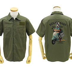 搖曳露營△ (大碼)「志摩凜」& 摩托車 墨綠色 工作襯衫 Rin Shima & Scooter Full Color Work Shirt /MOSS-L【Laid-Back Camp】