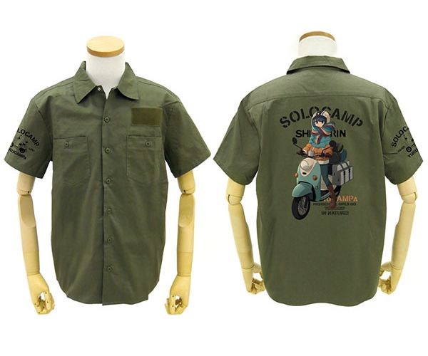 搖曳露營△ : 日版 (中碼)「志摩凜」& 摩托車 墨綠色 工作襯衫