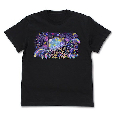 夜晚的水母不會游泳 (中碼)「光月真晝」水母插畫 黑色 T-Shirt Mahiru's Wall Painting Full Color T-Shirt /BLACK-M【Jellyfish Can't Swim in the Night】