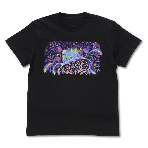 夜晚的水母不會游泳 : 日版 (大碼)「光月真晝」水母插畫 黑色 T-Shirt