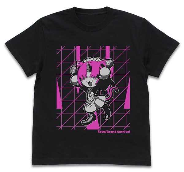 Fate系列 : 日版 (細碼)「謎のネコW」Fate/Grand Carnival 黑色 T-Shirt