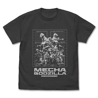 哥斯拉系列 (大碼)「機龍哥斯拉」歷代身高對比圖 墨黑色 T-Shirt Successive Generations Mechagodzilla Height Comparison Chart T-Shirt /SUMI-L【Godzilla Series】