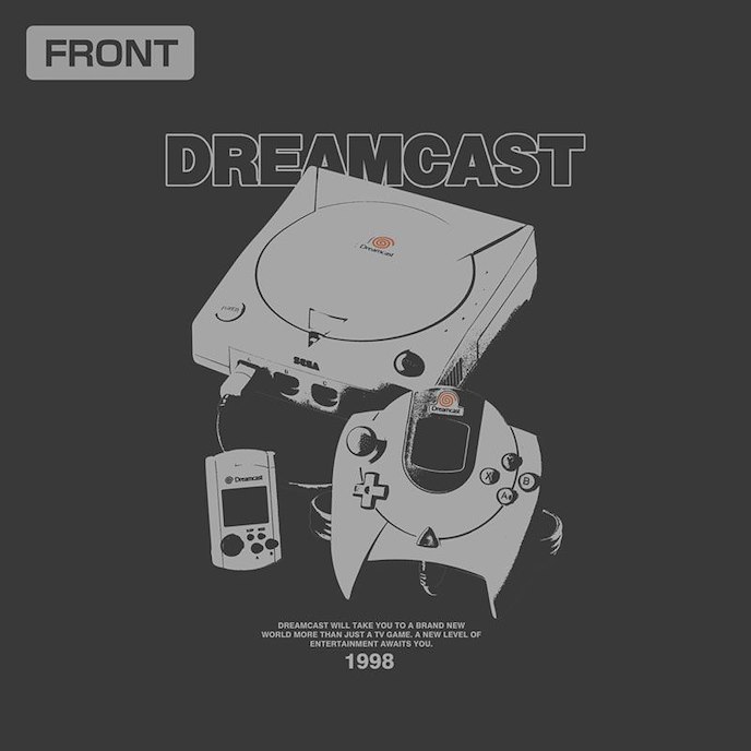 Dreamcast (DC) : 日版 (加大) 世嘉家用遊戲機系列 墨黑色 T-Shirt