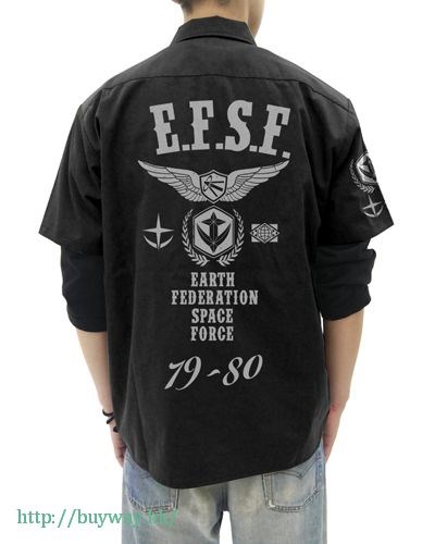 機動戰士高達系列 : 日版 (加大)「地球聯邦軍」基地 黑色 工作襯衫