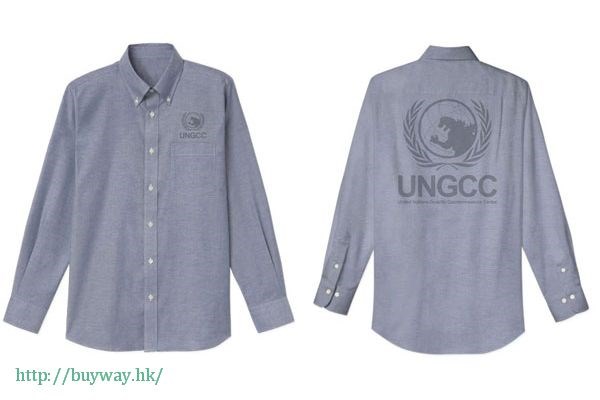 哥斯拉系列 : 日版 (大碼)「聯合國G對策中心」長袖 灰丁寧藍 恤衫