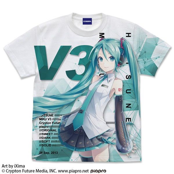 VOCALOID系列 : 日版 (中碼)「初音未來」V3 全彩 Ver.3.0 白色 T-Shirt