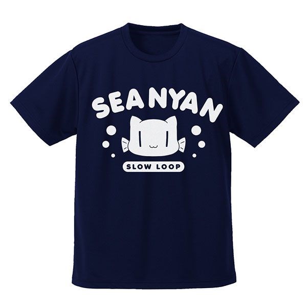 SLOW LOOP-女孩的釣魚慢活- : 日版 (中碼)「SEA NYAN」深藍色 T-Shirt